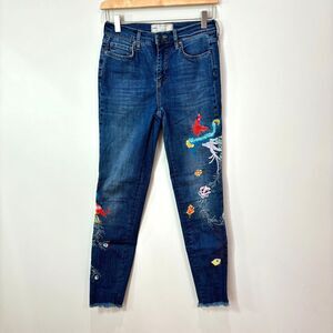 Free People Womens 26 Embroidered Jeans Peacock Florals Cropped Raw Hem